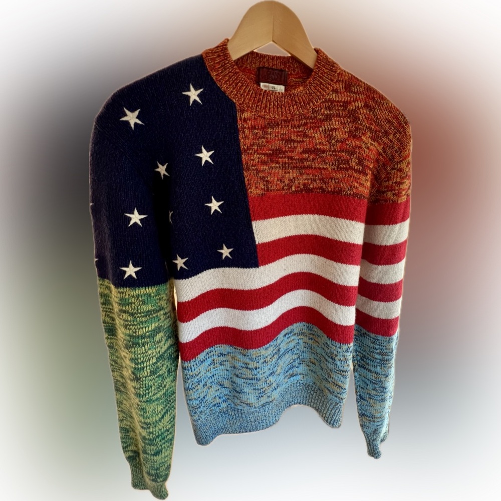 Men’s Gianni Versace Sweater, American Flag, Size 48 Italian